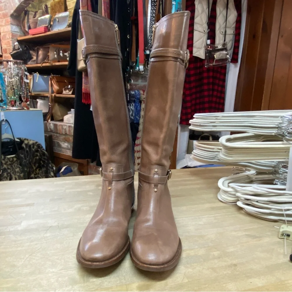TORY BURCH Teresa Riding Boots Brown Leather Sz 9.5 - Picture 8 of 14